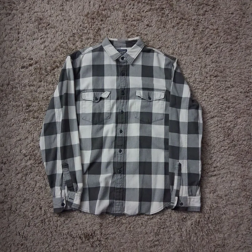 J.Crew Men's Buffalo Plaid Flannel Shirt L Slim Fit Gray White Button Up Cotton